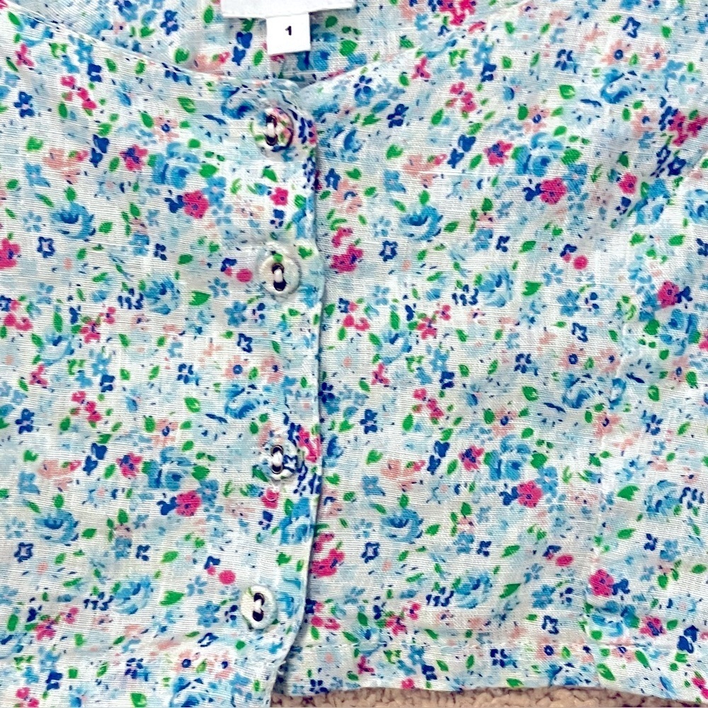 Place Nationale Le Vauclin Crop Top 100% Linen Floral Print Flutter Sleeves XS - Picture 5 of 8